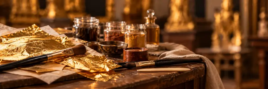 Detalle de dorado artesanal con pan de oro